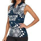 Personalized Carlton Blues Women Sleeveless Polo Shirt Aboriginal Pattern with Graffiti Style