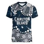Personalized Carlton Blues Women V-Neck T-Shirt Aboriginal Pattern with Graffiti Style