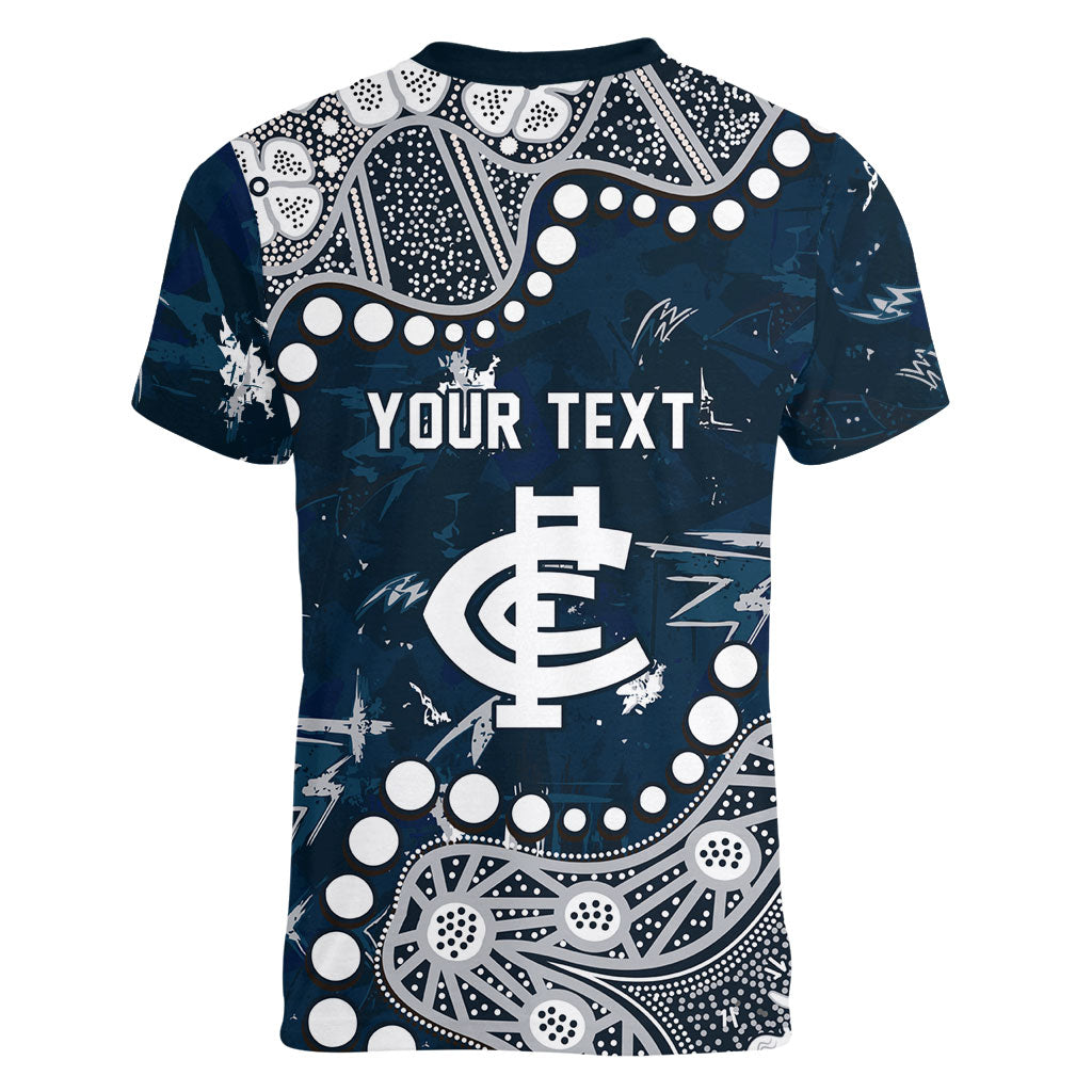 Personalized Carlton Blues Women V-Neck T-Shirt Aboriginal Pattern with Graffiti Style