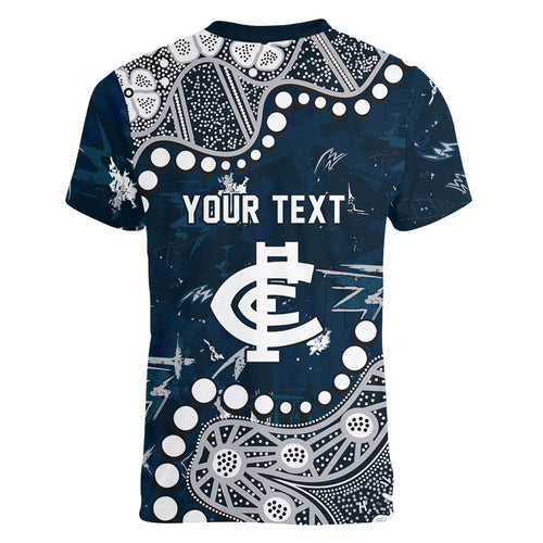 Personalized Carlton Blues Women V-Neck T-Shirt Aboriginal Pattern with Graffiti Style