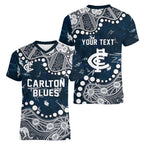 Personalized Carlton Blues Women V-Neck T-Shirt Aboriginal Pattern with Graffiti Style