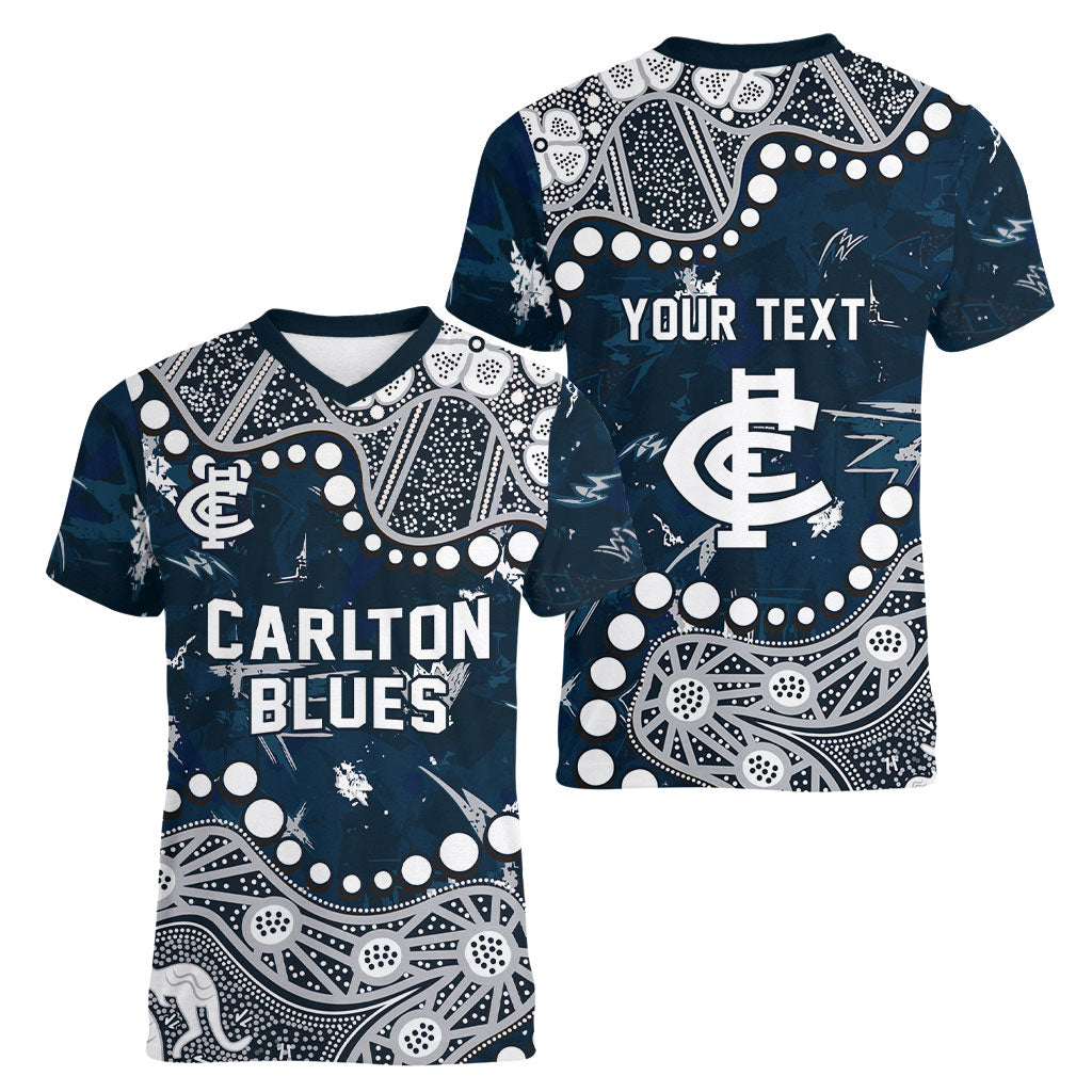 Personalized Carlton Blues Women V-Neck T-Shirt Aboriginal Pattern with Graffiti Style