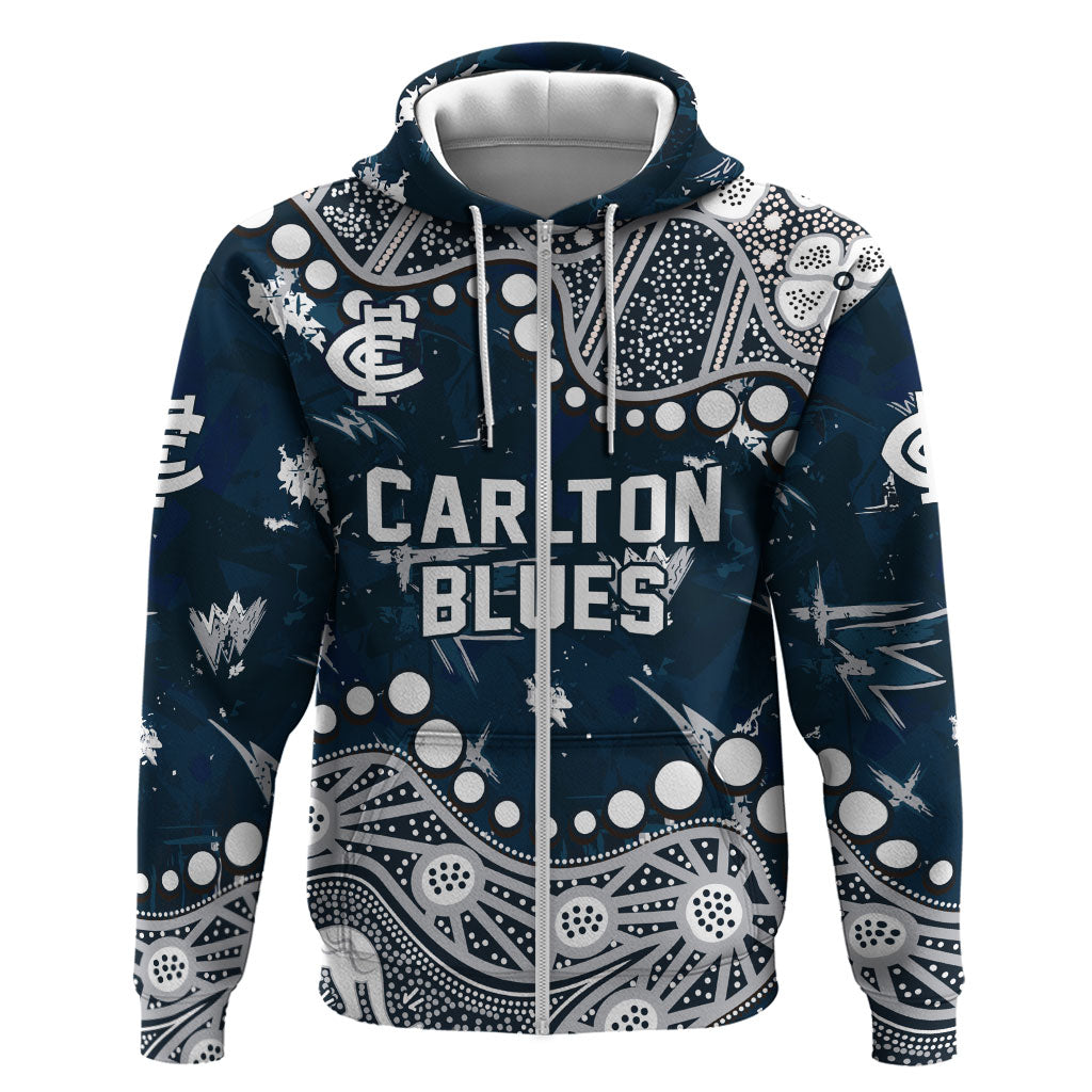 Personalized Carlton Blues Zip Hoodie Aboriginal Pattern with Graffiti Style