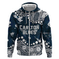 Personalized Carlton Blues Zip Hoodie Aboriginal Pattern with Graffiti Style