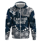 Personalized Carlton Blues Zip Hoodie Aboriginal Pattern with Graffiti Style