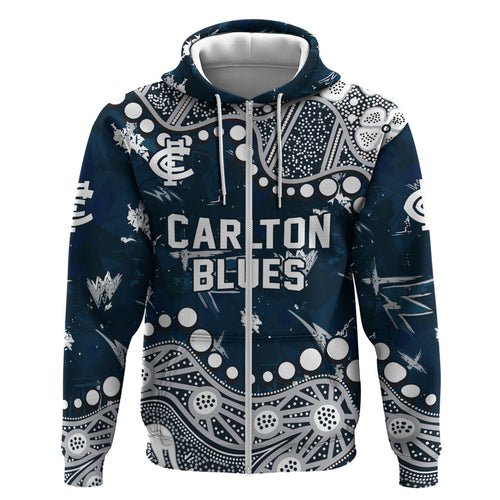 Personalized Carlton Blues Zip Hoodie Aboriginal Pattern with Graffiti Style