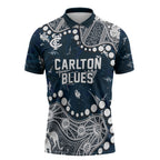 Personalized Carlton Blues Zipper Polo Shirt Aboriginal Pattern with Graffiti Style