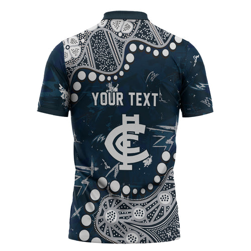 Personalized Carlton Blues Zipper Polo Shirt Aboriginal Pattern with Graffiti Style