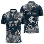 Personalized Carlton Blues Zipper Polo Shirt Aboriginal Pattern with Graffiti Style