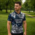 Personalized Carlton Blues Zipper Polo Shirt Aboriginal Pattern with Graffiti Style