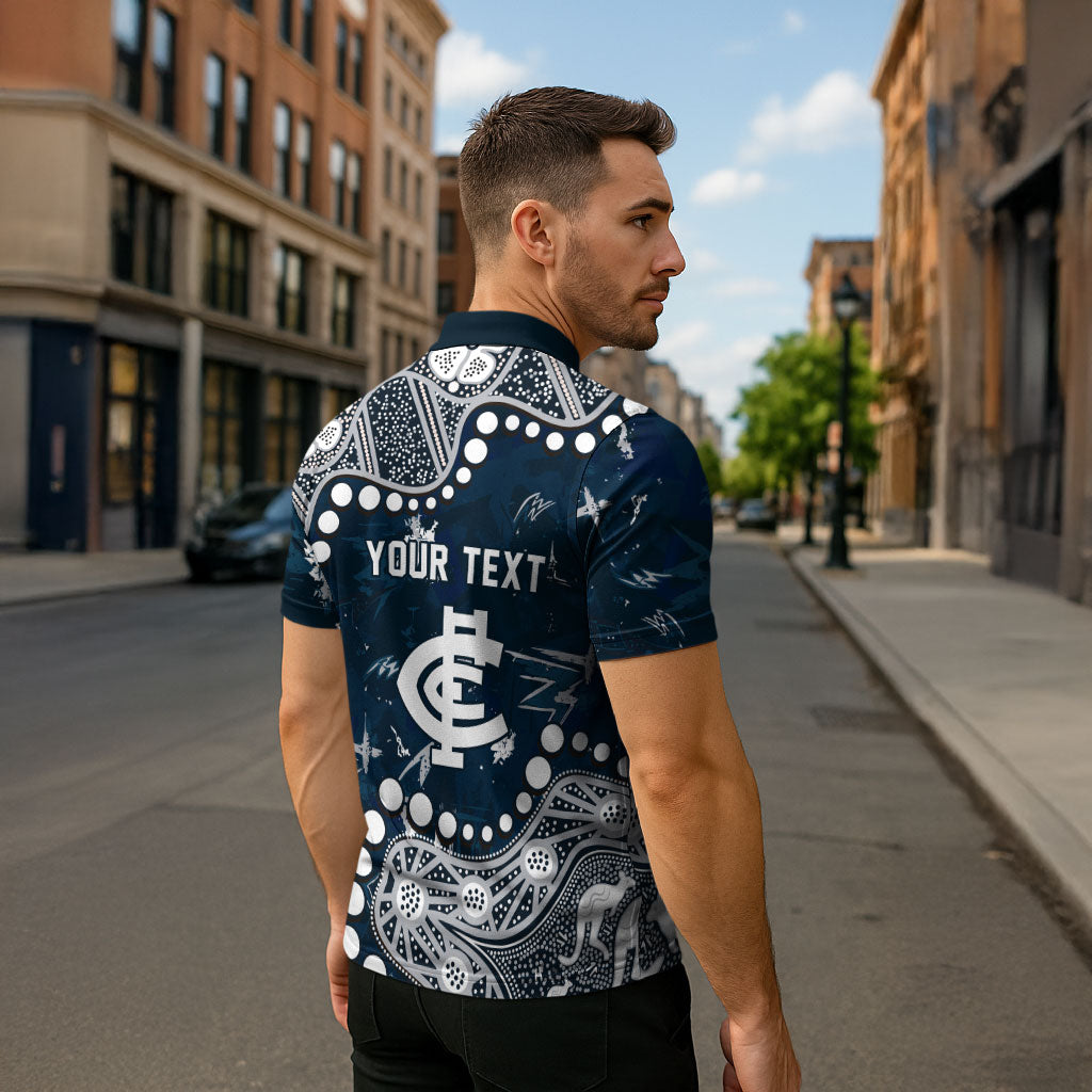 Personalized Carlton Blues Zipper Polo Shirt Aboriginal Pattern with Graffiti Style