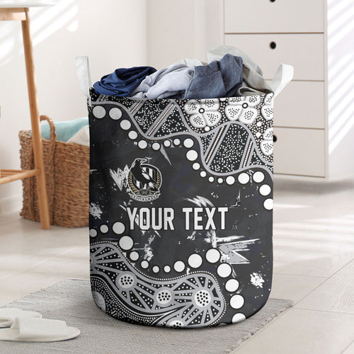 Personalized Collingwood Magpies Laundry Basket Aboriginal Pattern with Graffiti Style