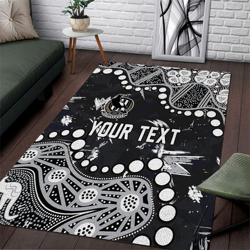 Personalized Collingwood Magpies Area Rug Aboriginal Pattern with Graffiti Style