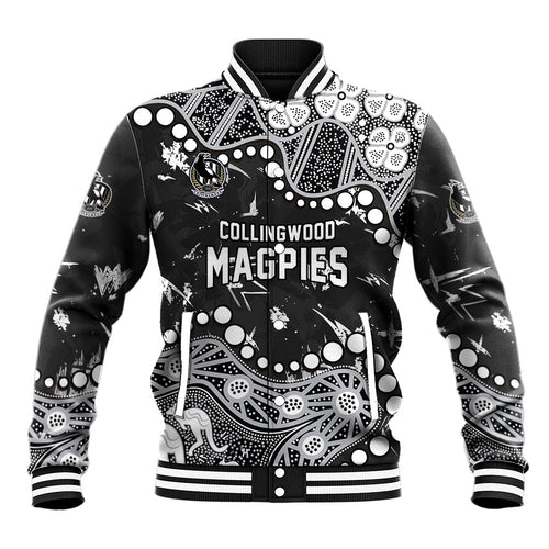 Personalized Collingwood Magpies Baseball Jacket Aboriginal Pattern with Graffiti Style