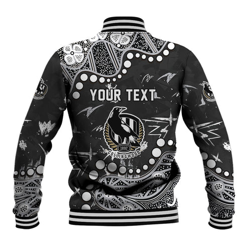Personalized Collingwood Magpies Baseball Jacket Aboriginal Pattern with Graffiti Style