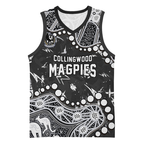 Personalized Collingwood Magpies Basketball Jersey Aboriginal Pattern with Graffiti Style