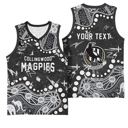 Personalized Collingwood Magpies Basketball Jersey Aboriginal Pattern with Graffiti Style