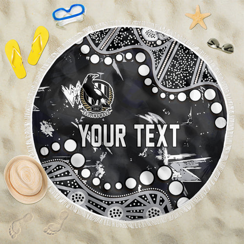 Personalized Collingwood Magpies Beach Blanket Aboriginal Pattern with Graffiti Style