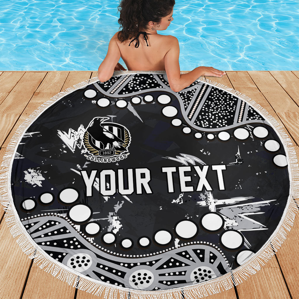 Personalized Collingwood Magpies Beach Blanket Aboriginal Pattern with Graffiti Style