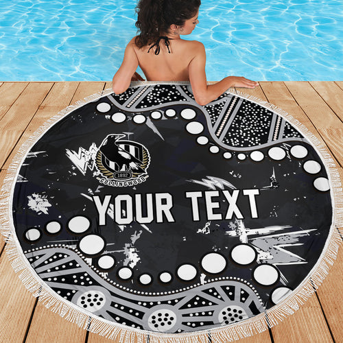 Personalized Collingwood Magpies Beach Blanket Aboriginal Pattern with Graffiti Style
