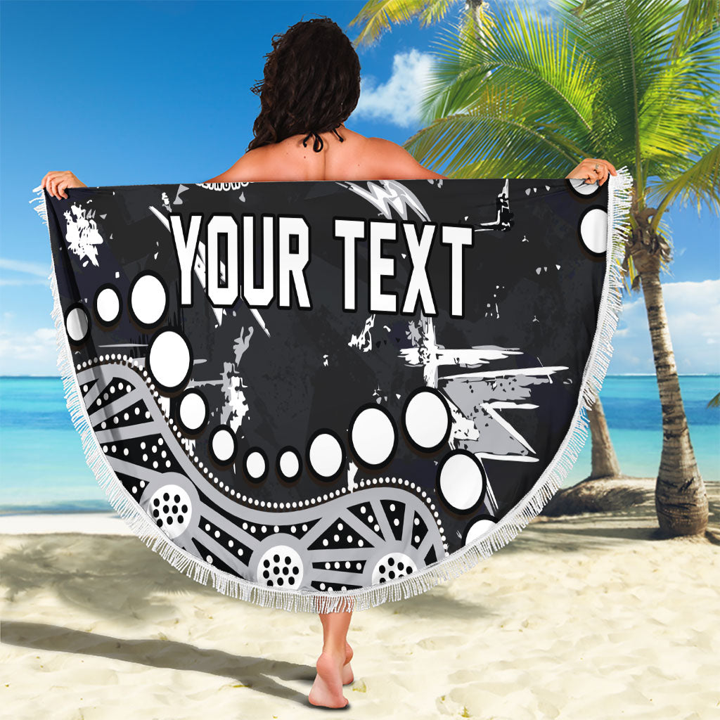 Personalized Collingwood Magpies Beach Blanket Aboriginal Pattern with Graffiti Style