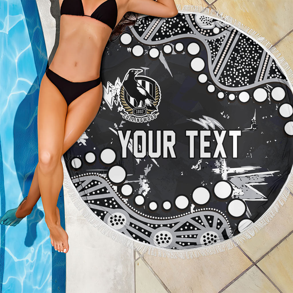 Personalized Collingwood Magpies Beach Blanket Aboriginal Pattern with Graffiti Style