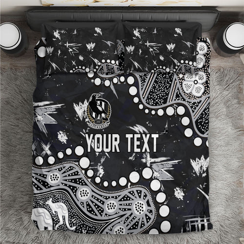 Personalized Collingwood Magpies Bedding Set Aboriginal Pattern with Graffiti Style