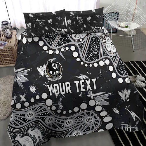 Personalized Collingwood Magpies Bedding Set Aboriginal Pattern with Graffiti Style