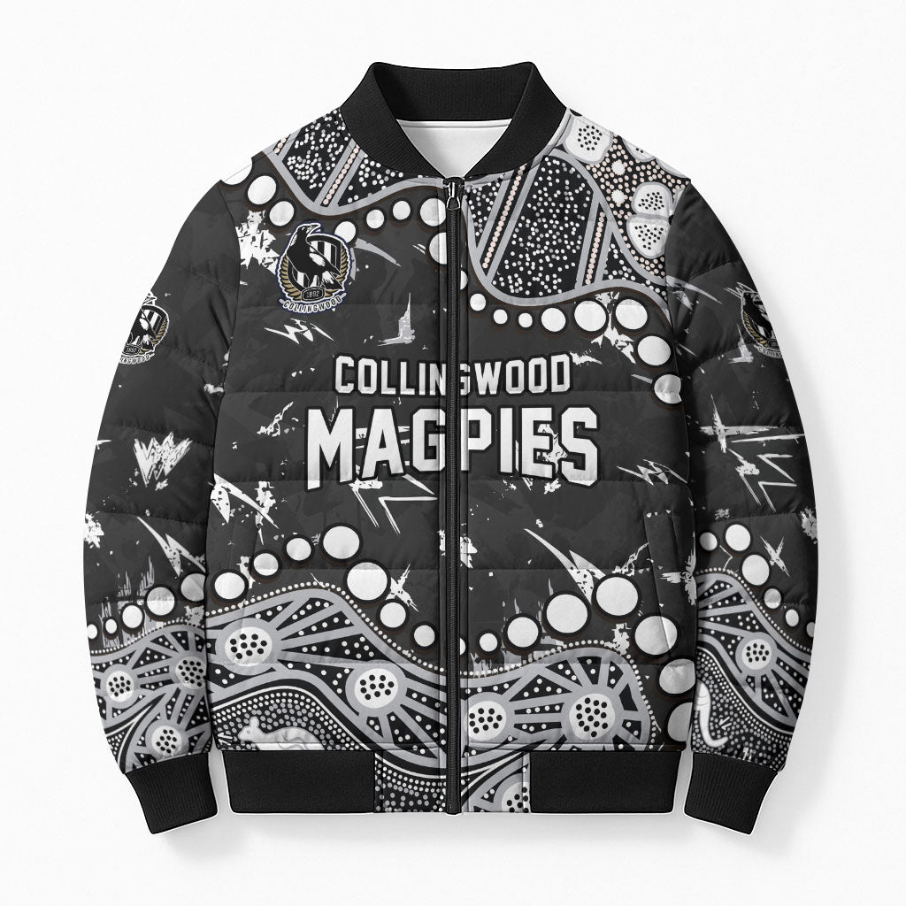 Personalized Collingwood Magpies Bomber Puffer Jacket Aboriginal Pattern with Graffiti Style
