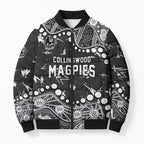 Personalized Collingwood Magpies Bomber Puffer Jacket Aboriginal Pattern with Graffiti Style
