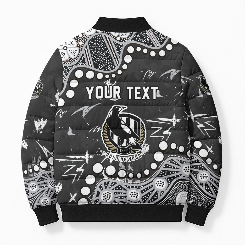 Personalized Collingwood Magpies Bomber Puffer Jacket Aboriginal Pattern with Graffiti Style