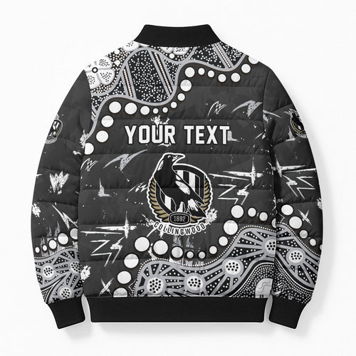 Personalized Collingwood Magpies Bomber Puffer Jacket Aboriginal Pattern with Graffiti Style