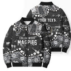 Personalized Collingwood Magpies Bomber Puffer Jacket Aboriginal Pattern with Graffiti Style