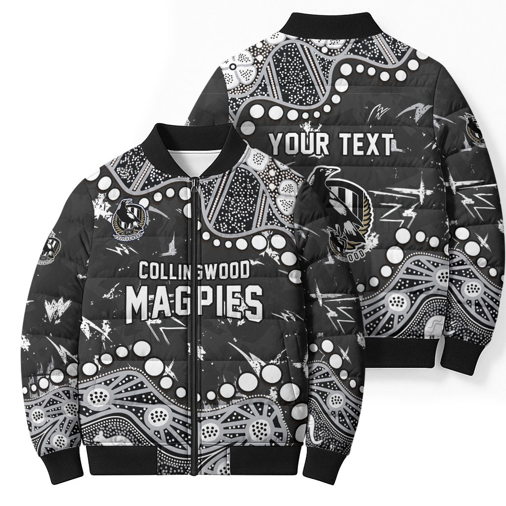 Personalized Collingwood Magpies Bomber Puffer Jacket Aboriginal Pattern with Graffiti Style