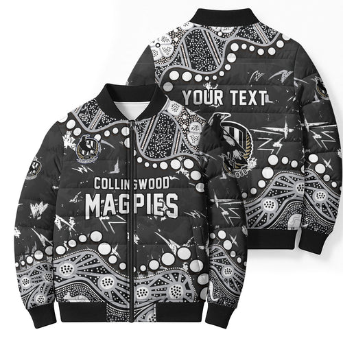 Personalized Collingwood Magpies Bomber Puffer Jacket Aboriginal Pattern with Graffiti Style