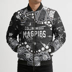 Personalized Collingwood Magpies Bomber Puffer Jacket Aboriginal Pattern with Graffiti Style