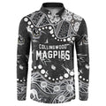 Personalized Collingwood Magpies Button Sweatshirt Aboriginal Pattern with Graffiti Style