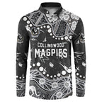 Personalized Collingwood Magpies Button Sweatshirt Aboriginal Pattern with Graffiti Style