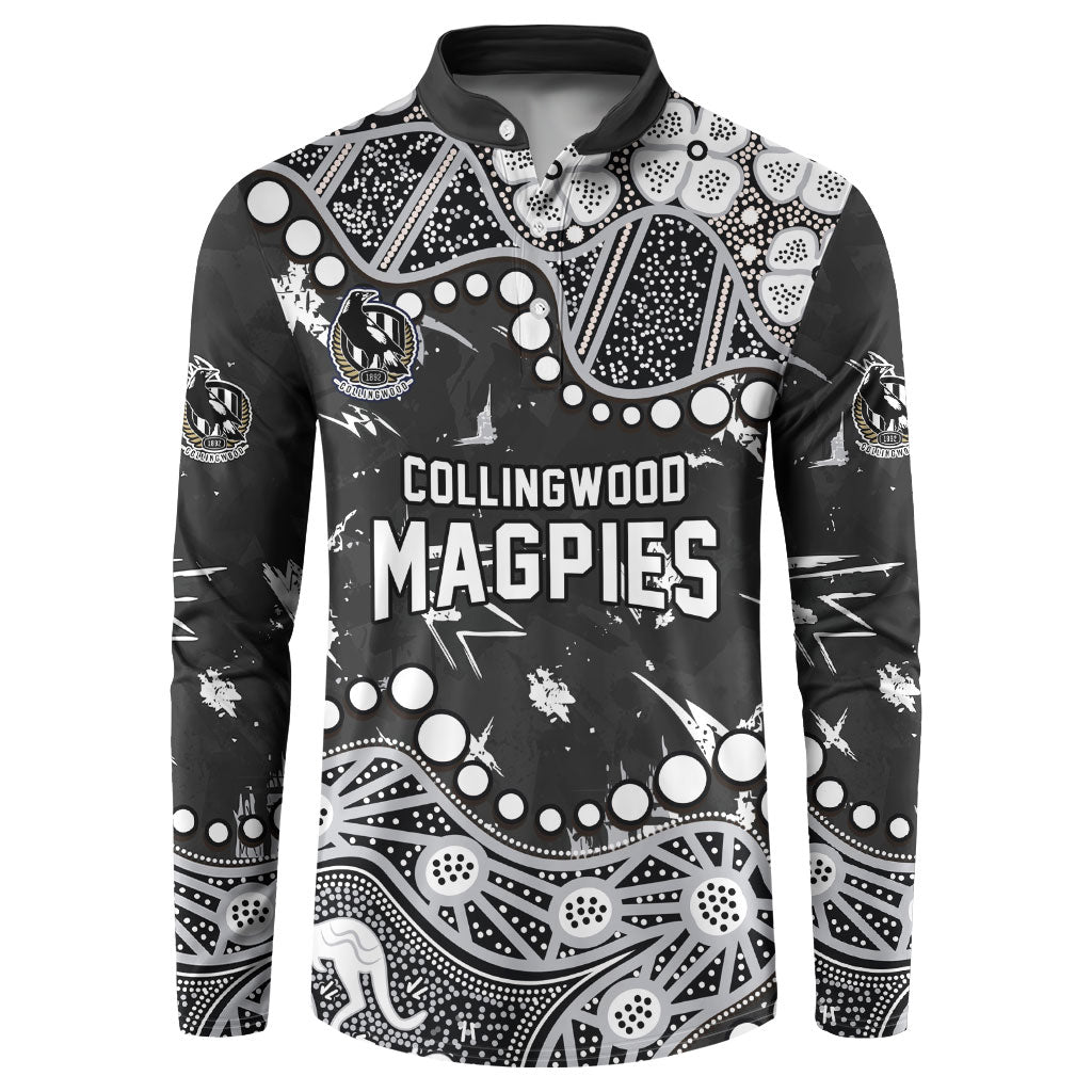 Personalized Collingwood Magpies Button Sweatshirt Aboriginal Pattern with Graffiti Style