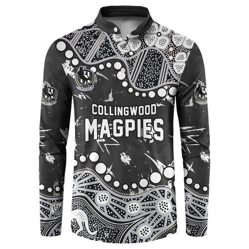 Personalized Collingwood Magpies Button Sweatshirt Aboriginal Pattern with Graffiti Style