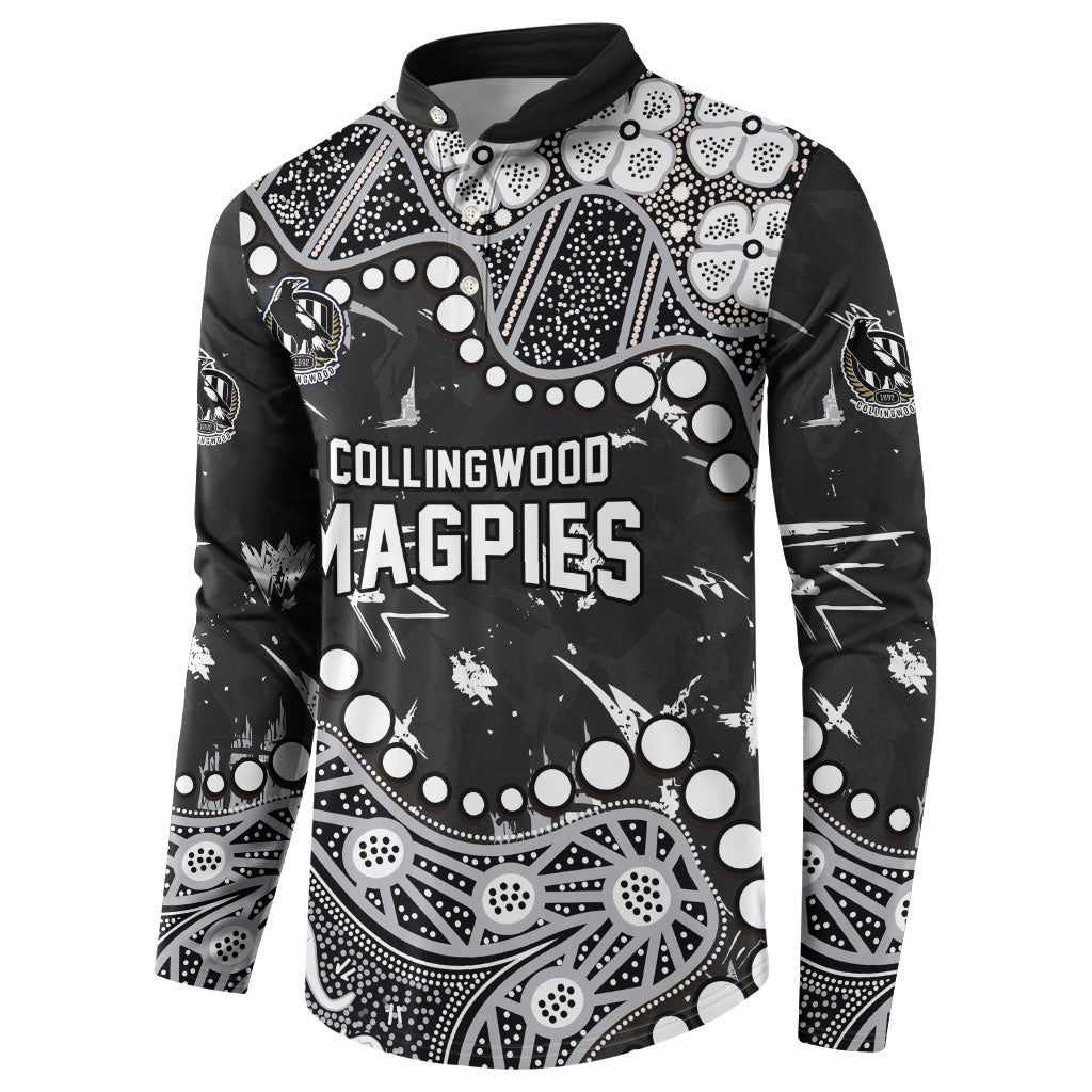 Personalized Collingwood Magpies Button Sweatshirt Aboriginal Pattern with Graffiti Style