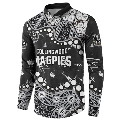 Personalized Collingwood Magpies Button Sweatshirt Aboriginal Pattern with Graffiti Style