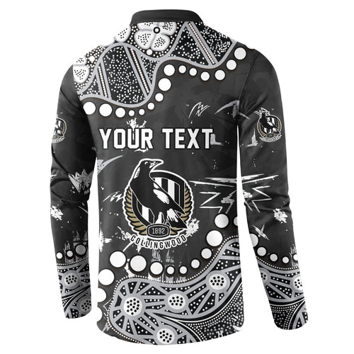 Personalized Collingwood Magpies Button Sweatshirt Aboriginal Pattern with Graffiti Style