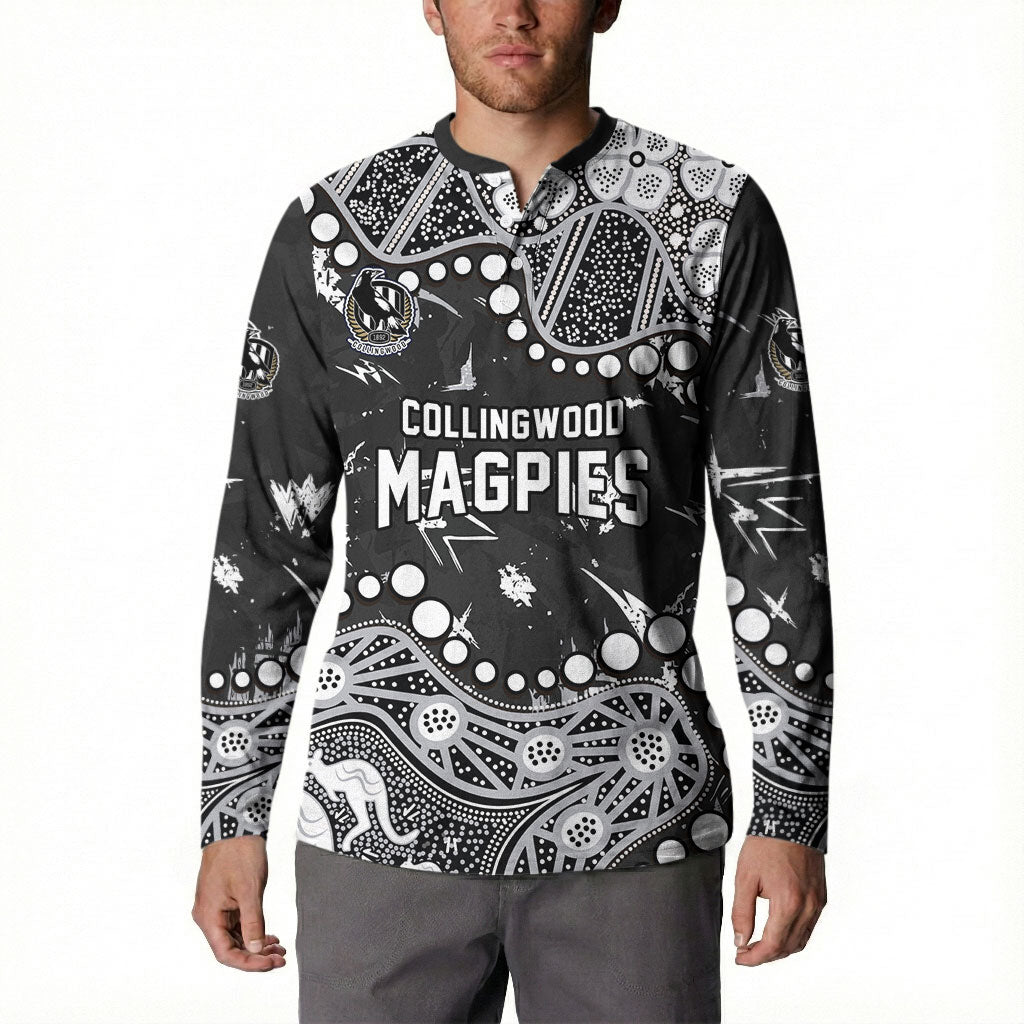 Personalized Collingwood Magpies Button Sweatshirt Aboriginal Pattern with Graffiti Style