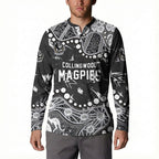 Personalized Collingwood Magpies Button Sweatshirt Aboriginal Pattern with Graffiti Style