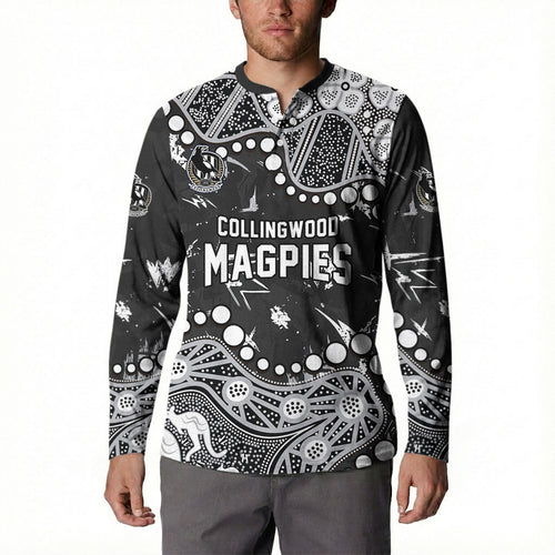 Personalized Collingwood Magpies Button Sweatshirt Aboriginal Pattern with Graffiti Style