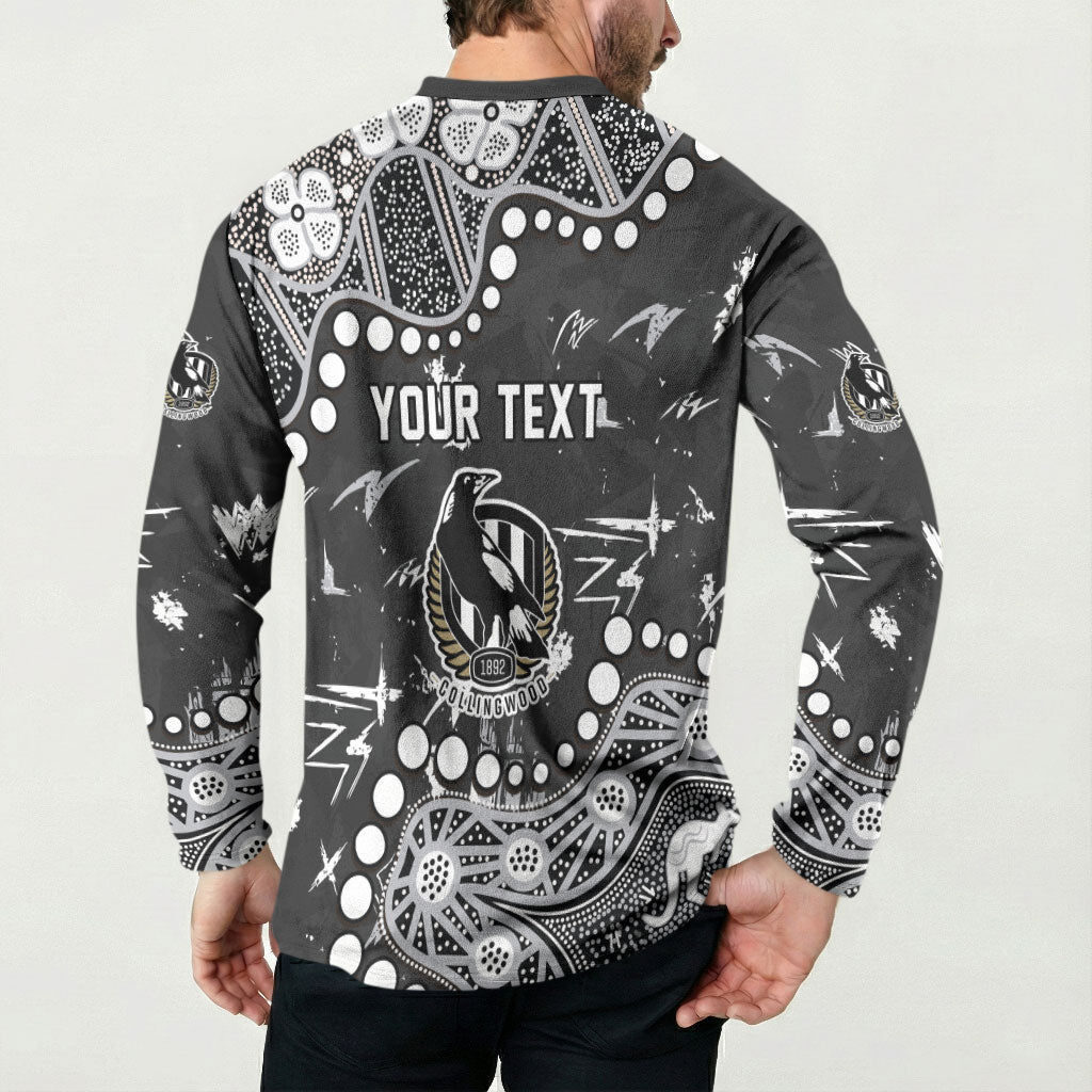 Personalized Collingwood Magpies Button Sweatshirt Aboriginal Pattern with Graffiti Style