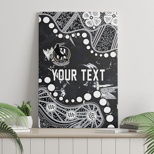 Personalized Collingwood Magpies Canvas Wall Art Aboriginal Pattern with Graffiti Style