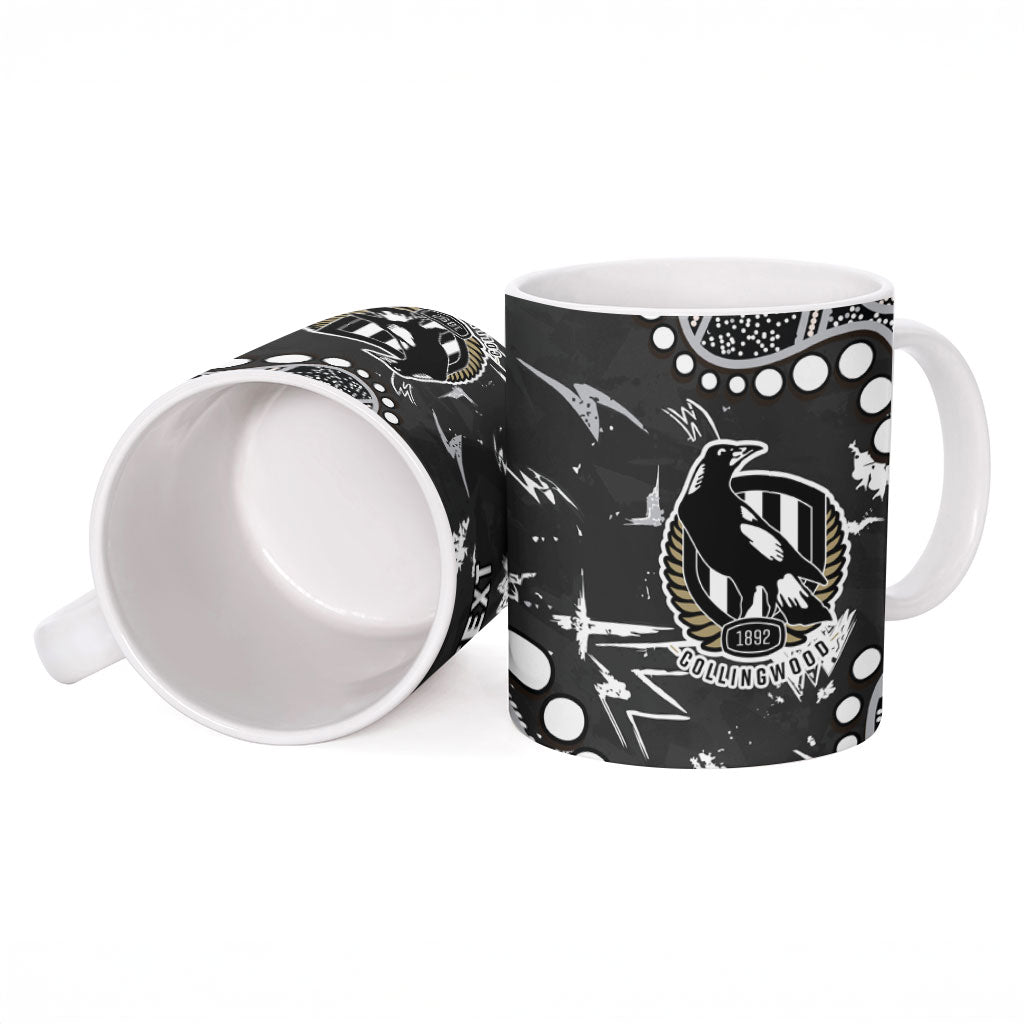 Personalized Collingwood Magpies Ceramic Mug Aboriginal Pattern with Graffiti Style