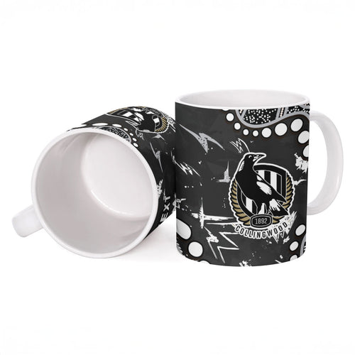 Personalized Collingwood Magpies Ceramic Mug Aboriginal Pattern with Graffiti Style